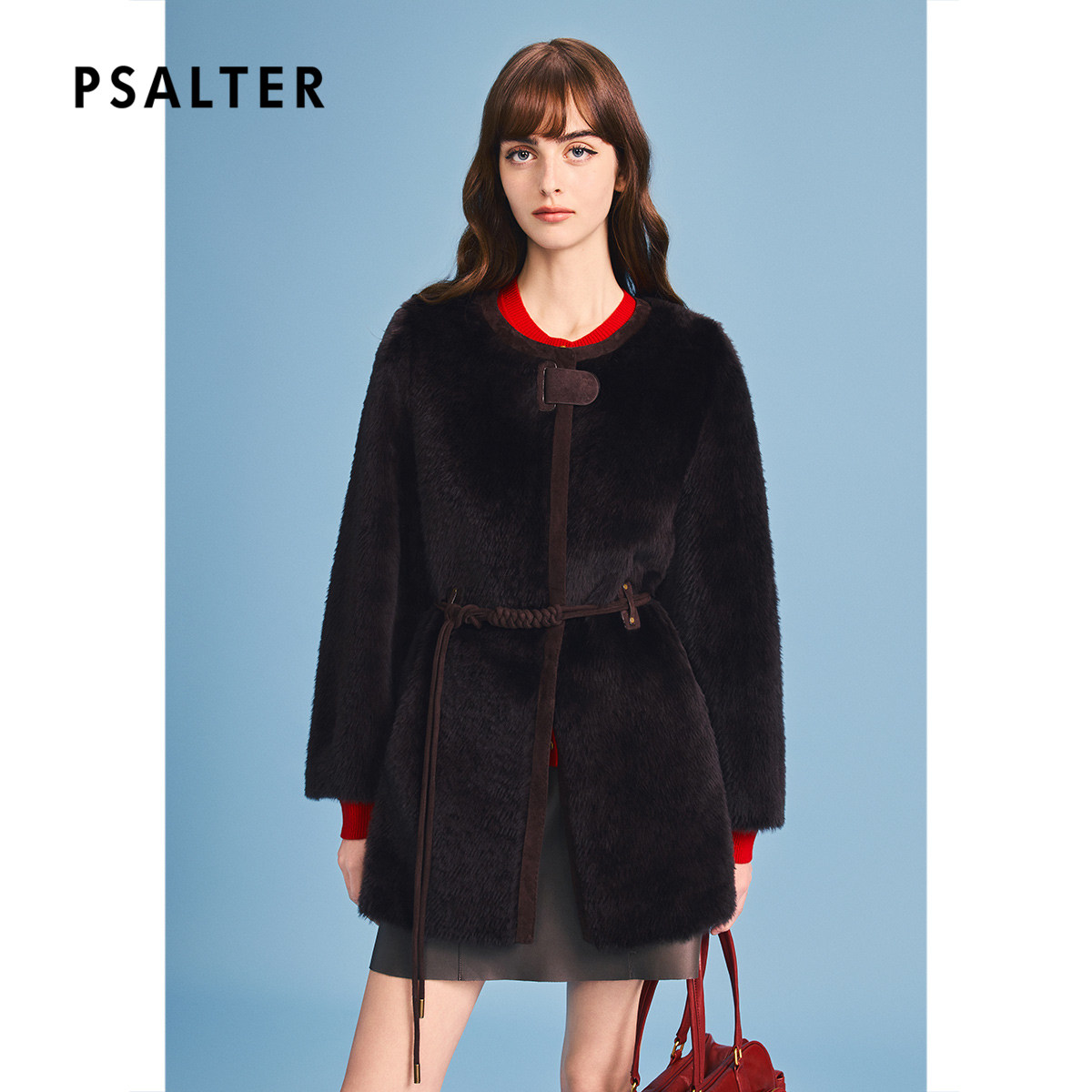 诗篇专选皮毛一体系腰带中长款皮草外套2026春季新款