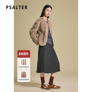 诗篇专选圆领保暖桑蚕丝填充内胆皮草水貂外套