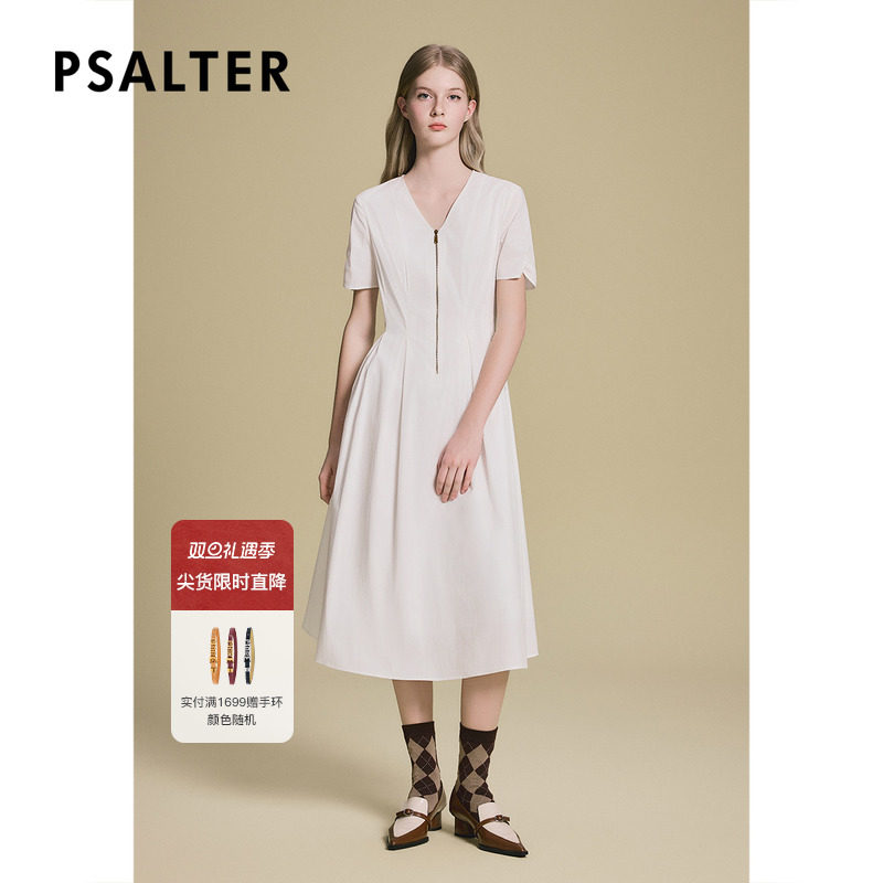 诗篇专选休闲简约收腰显瘦白色长裙气质连衣裙2025夏季新款