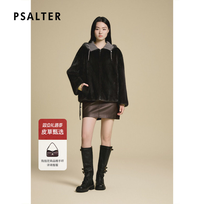 诗篇专选连帽双面穿工装风貂毛皮草外套2025冬季新款