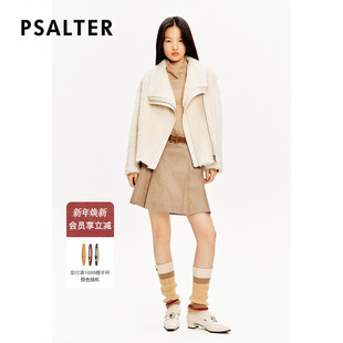 PSALTER诗篇皮毛一体不规则设计大翻领羊毛皮草短外套冬款