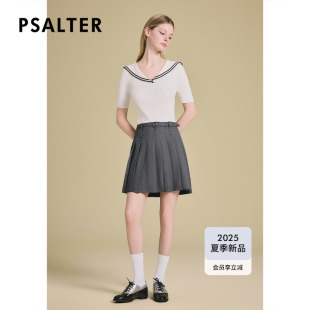 新款 PSALTER诗篇学院风海军领针织撞色拼接百褶裙连衣裙2025夏季