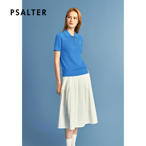 PSALTER诗篇修身高弹力半开胸POLO领麻花针织毛衫2026秋季新款