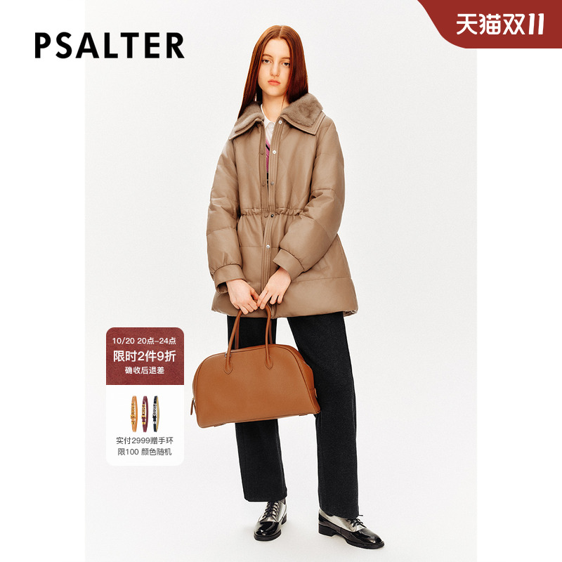 PSALTER诗篇皮羽绒水貂毛翻领抽绳收腰鹅绒羊皮羽绒服冬款