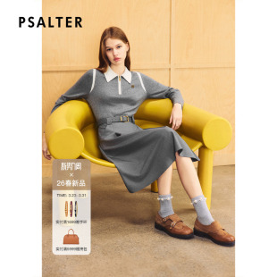 诗篇专选学院风撞色翻领毛梭拼接收腰连衣裙2026春季 新款