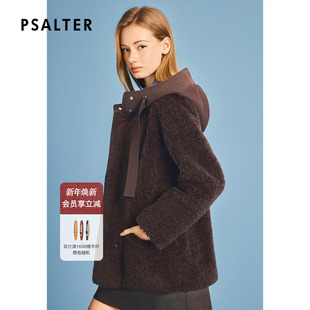 诗篇专选休闲百搭布艺拼接连帽颗粒羊羔毛外套2026春季 新款