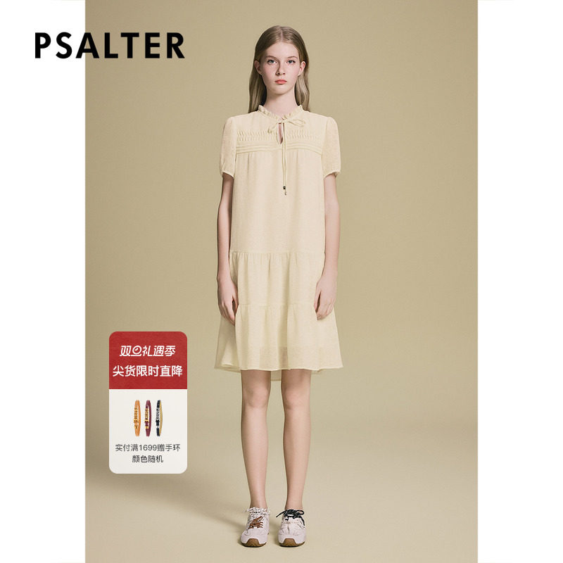 诗篇专选艺术褶花边领压花盐缩立体云朵娃娃裙2025夏季新款