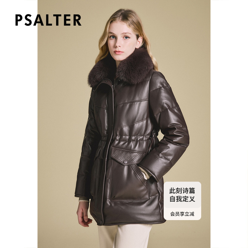 诗篇专选皮羽绒狐狸毛翻领抽绳收腰真绵羊皮羽绒服冬款