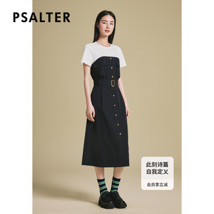 詩(shī)篇專選拼接撞色設(shè)計(jì)連衣裙女休閑簡(jiǎn)約收腰顯瘦裙子2025夏季 新款