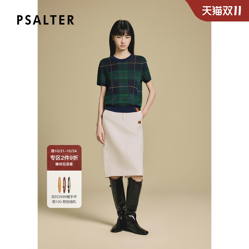 PSALTER诗篇学院风格纹图案圆领短袖针织衫2025秋季新款