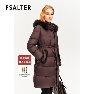 诗篇专选狐狸毛领水貂毛条拼接收腰显瘦中长款 羽绒服秋冬