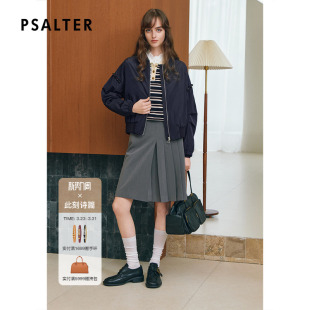 诗篇专选手工钻链捏褶光泽感棒球服外套上衣 骨感记忆面料