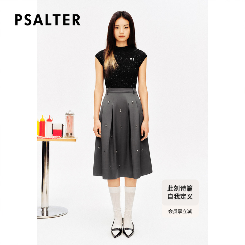 PSALTER诗篇圆领修身显瘦学院风复古亮片针织衫夏款