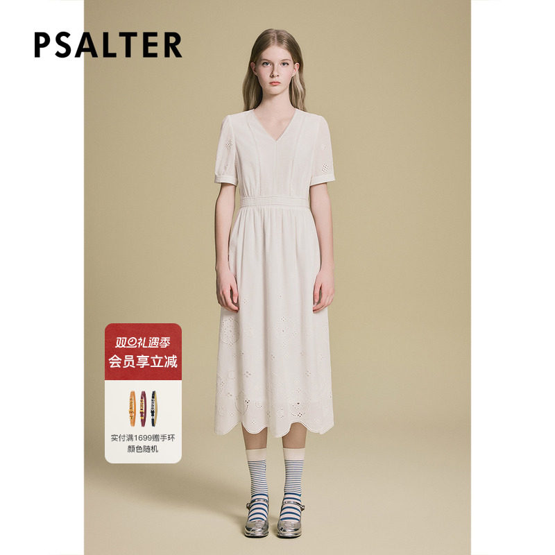 诗篇专选艺术风定位镂空水溶绣打揽收腰连衣裙2025夏季新款