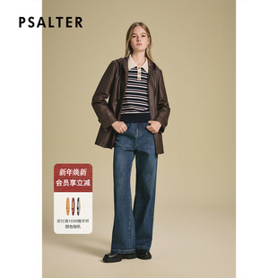 诗篇专选复古咖啡色抽绳收腰双头拉链皮衣外套2025冬季 新款