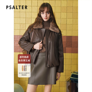 新款 诗篇专选美拉德皮羽绒茧型显瘦可拆水貂领短款 羽绒服2025冬季