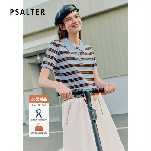 诗篇专选复古学院撞色条纹polo领短袖针织衫女2026夏季新款z