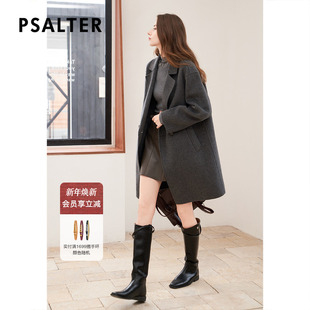 诗篇专选100%绵羊毛简约双面呢大衣毛呢外套冬 周雨彤同款