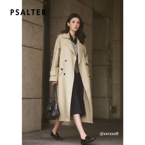 PSALTER诗篇宽松腰带调节卡其色棉质英伦风衣2026秋季新款