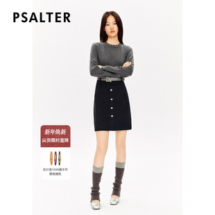 PSALTER诗篇圆领手工钉钻羊毛针织拼接收腰连衣裙冬季 款