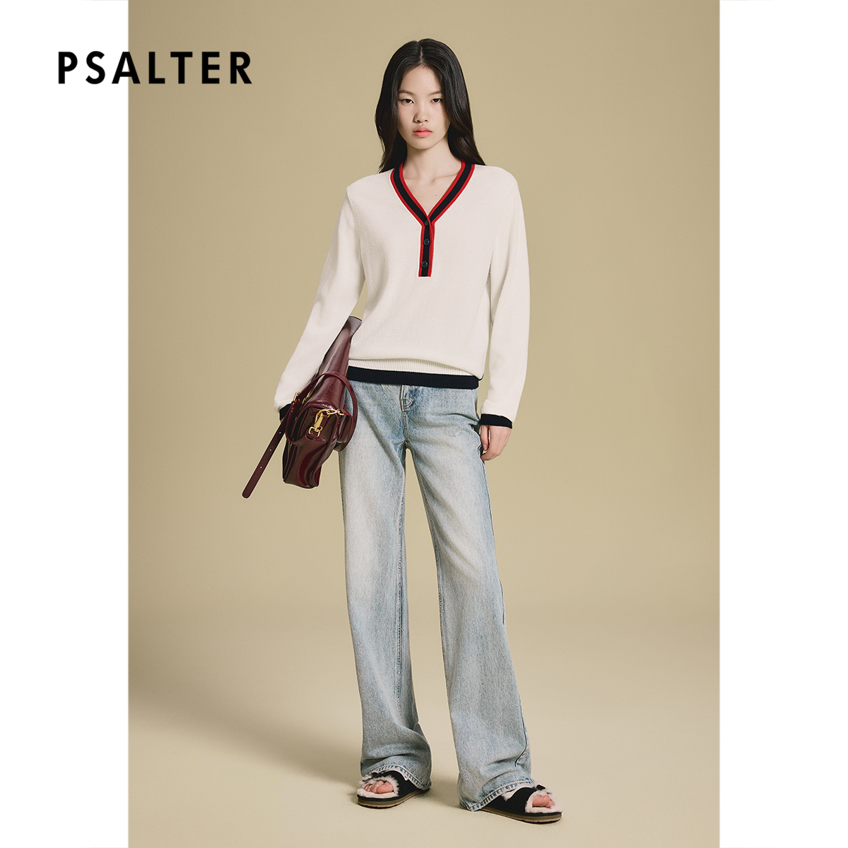 【纯羊绒】PSALTER诗篇双色V领长袖宽松针织衫2025秋季新款