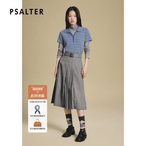 PSALTER诗篇学院小格纹半拉链POLO领羊毛针织衫2025秋款