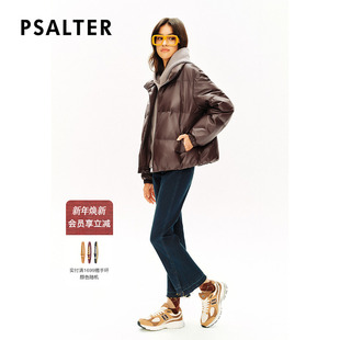 诗篇专选雅丹白鸭绒羊皮针织连帽羽绒服冬