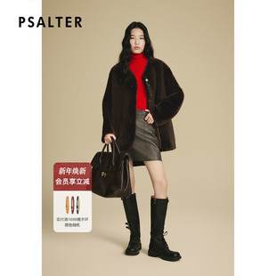 诗篇专选皮毛一体小三角V领羊毛革拉贡皮草外套2025冬季 新款