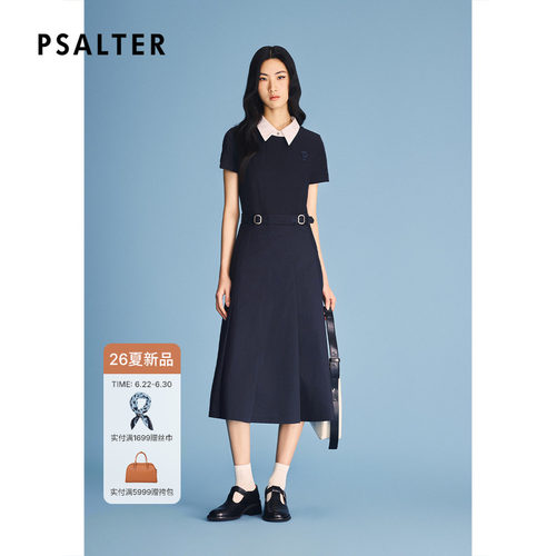 PSALTER诗篇学院风针织拼接百褶修身连衣裙2026夏季新款z
