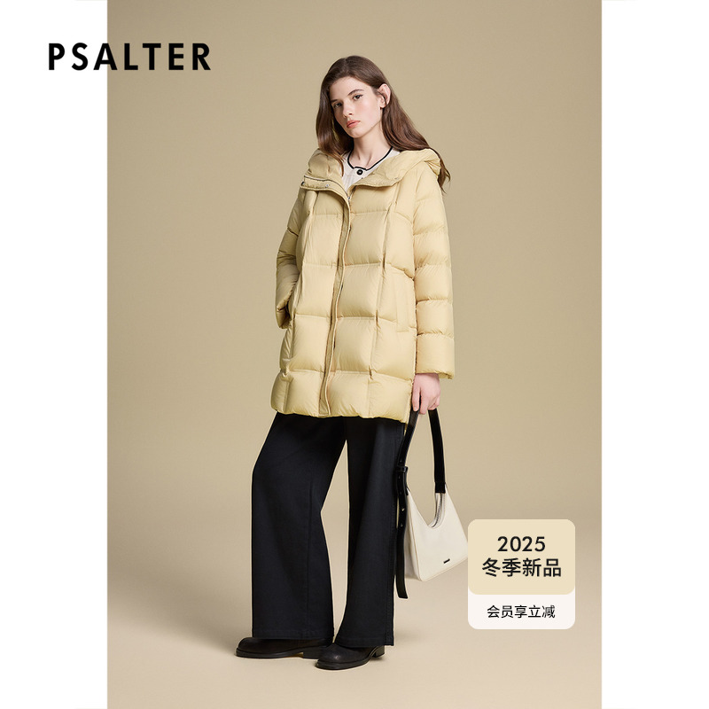 诗篇专选时尚压胶直充鹅绒中长款龟背羽绒服女2025冬季新款