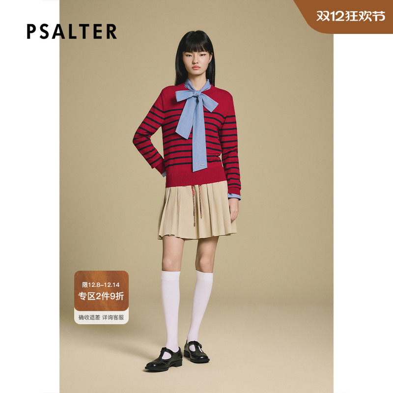 【周雨彤同款】PSALTER诗篇撞色条纹圣诞红软糯毛衣2025冬季新款