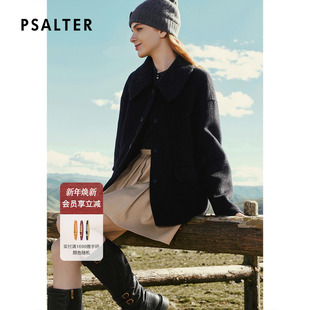 PSALTER诗篇大翻领单排纽扣罗纹门襟毛呢短外套2025冬季 新款