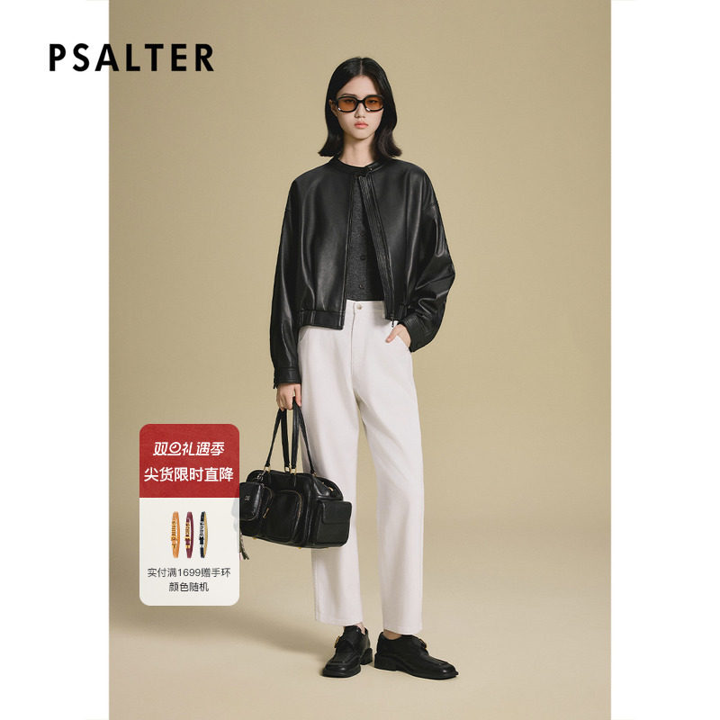 诗篇专选复古翻领松紧腰机车单皮夹克女2025秋季新款