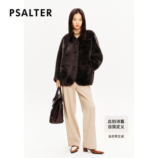 PSALTER诗篇皮毛一体不显臃肿小三角V领羊毛革皮草外套冬款