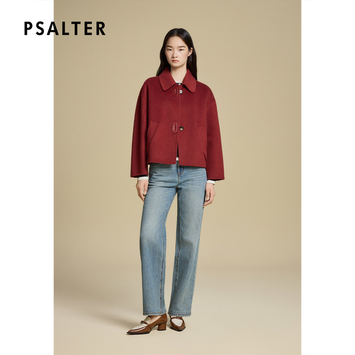 【红耀出彩】诗篇专选简约落肩袖羊毛双面呢短外套2025冬季新款