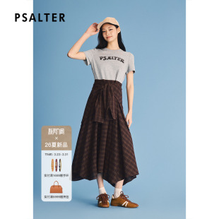 诗篇专选假两件精致刺绣T恤拼格纹休闲连衣裙2026夏季 新款