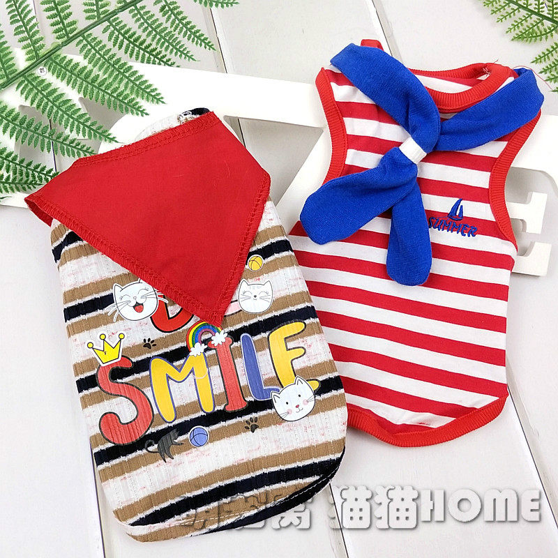 条纹红领巾 泰迪衣服夏装薄款宠物服装狗狗背心春夏季猫咪小型犬|ruв категории животное/Животное питание и принадлежностей, одежды и аксессуаров для домашних животных, домашний костюм/плащ - от Buy2taobao.com для оказания профессиональной услуги покупки агента Taobao