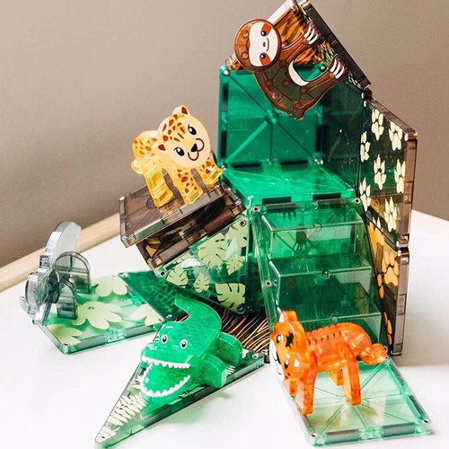 美国MAGNATILES儿童益智拼搭彩色透明吸铁石磁力片动物积木玩具熊