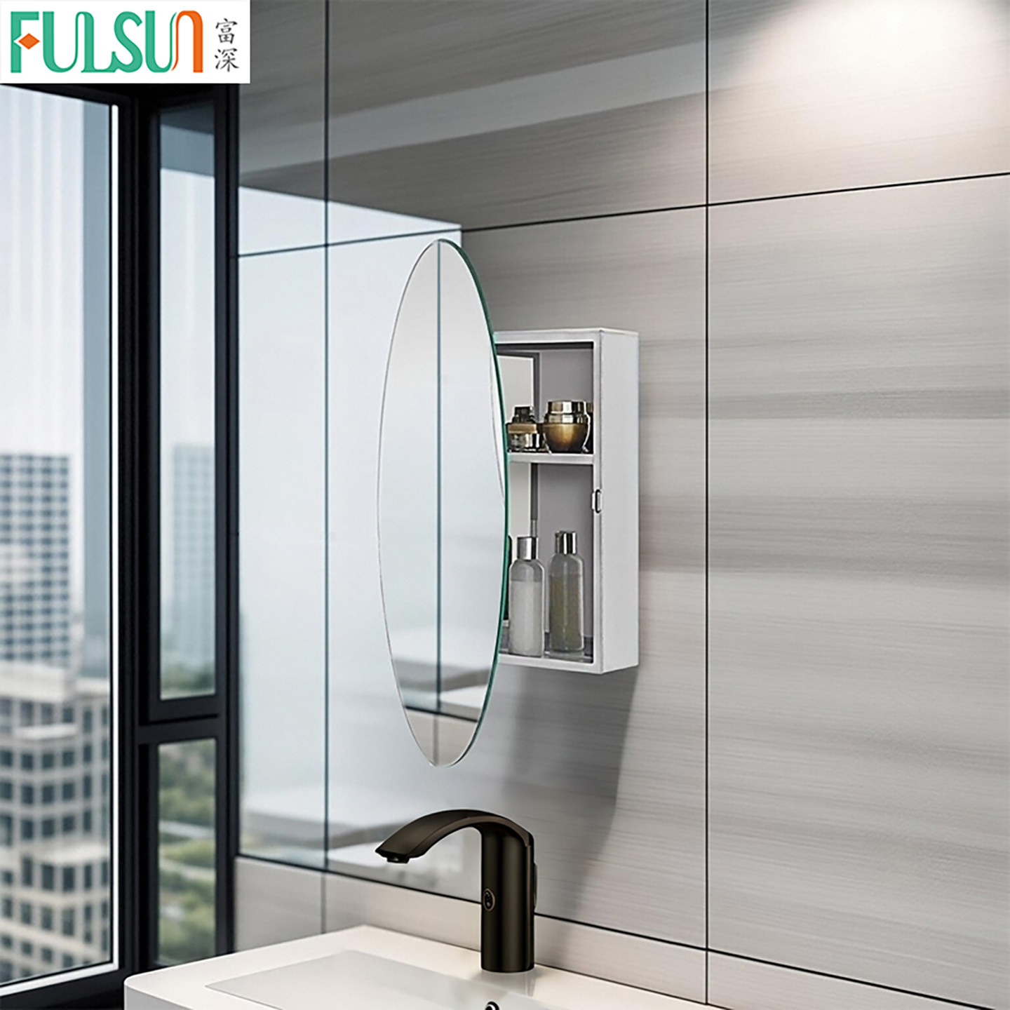 富深洗漱台镜子带储物柜全不锈钢椭圆形浴室镜柜卫生间挂墙式单独,家装主材,浴室镜柜,淘宝优惠券,粉丝福利购,淘宝优惠卷