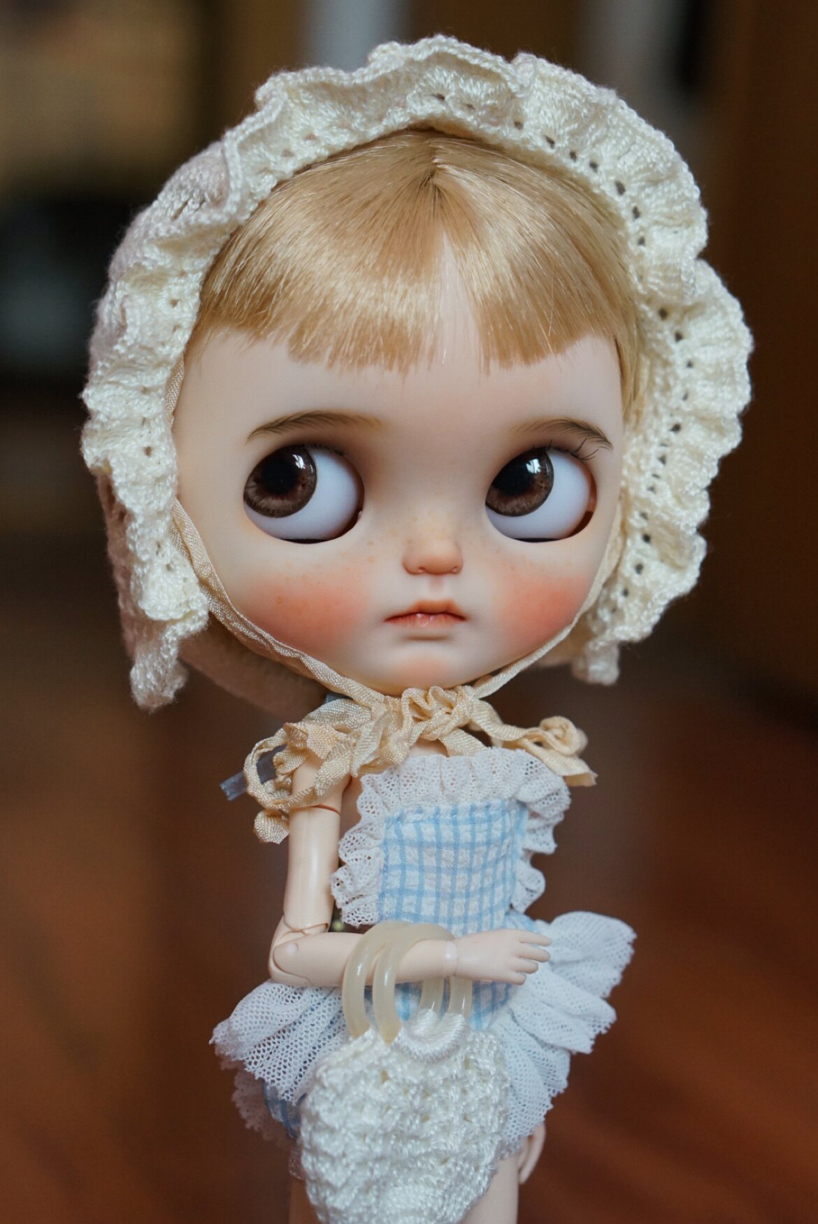【现货】blythe小布镂空钩花帽复古波奈特泳帽
