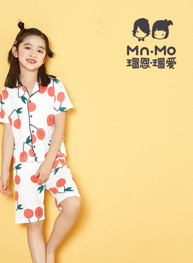 瑁恩瑁爱夏季儿童睡衣套装夏季薄款女中童冰川棉短袖居家120-160