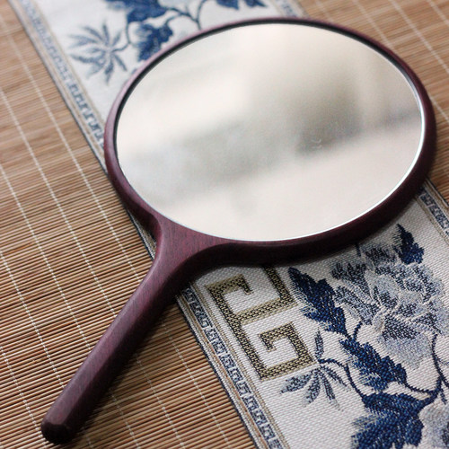 实木手柄化妆镜原木logo定制定做