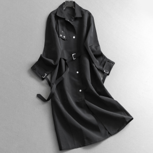 女装 黑色赫本风韩系系腰带显瘦长款 长袖 新款 风衣V398 大衣2025秋季