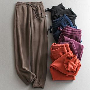 M808 防风百搭休闲裤 情侣款 双面绒感加厚保暖奥粒绒松紧腰束口裤