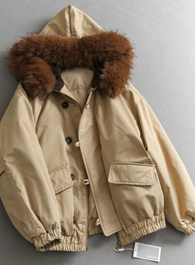 可拆卸毛领宽松显瘦连帽休闲夹克外套长袖加厚保暖羽绒服女Q653