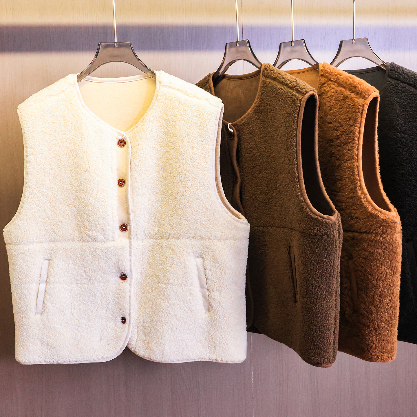 纯色颗粒绒加厚仿羊羔毛加厚马夹