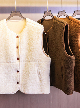 纯色颗粒绒加厚仿羊羔毛加厚无袖坎肩外套皮毛一体女背心马夹M030