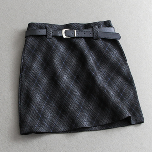 复古菱格纹防走光内衬显瘦辣妹包臀裙毛呢a字短裙女裙半身裙M060