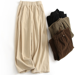 休闲裤 显瘦百搭女裤 J337 阔腿裤 纯色复古灯芯绒松紧腰宽松直筒裤