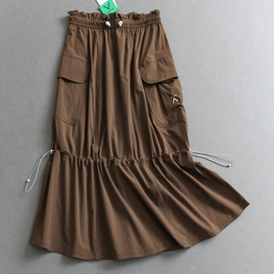 户外机能山系工装 风抽绳褶皱防水防晒中长裙速干a字半身裙女W570